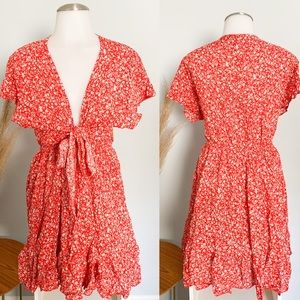 Front Tie Red Floral Dress Size XL